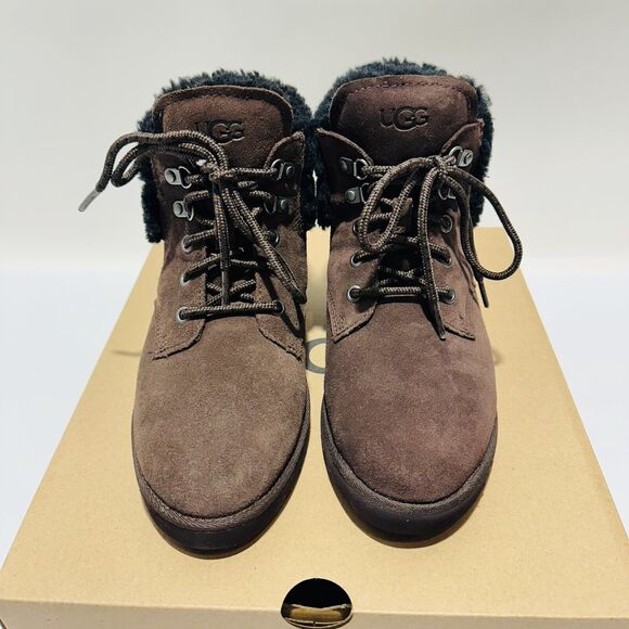 UGG Women's Romely Boots Size 7 Heritage Lace-Up Brown Burnt Cedar Suede NIB - Picture 4 of 13